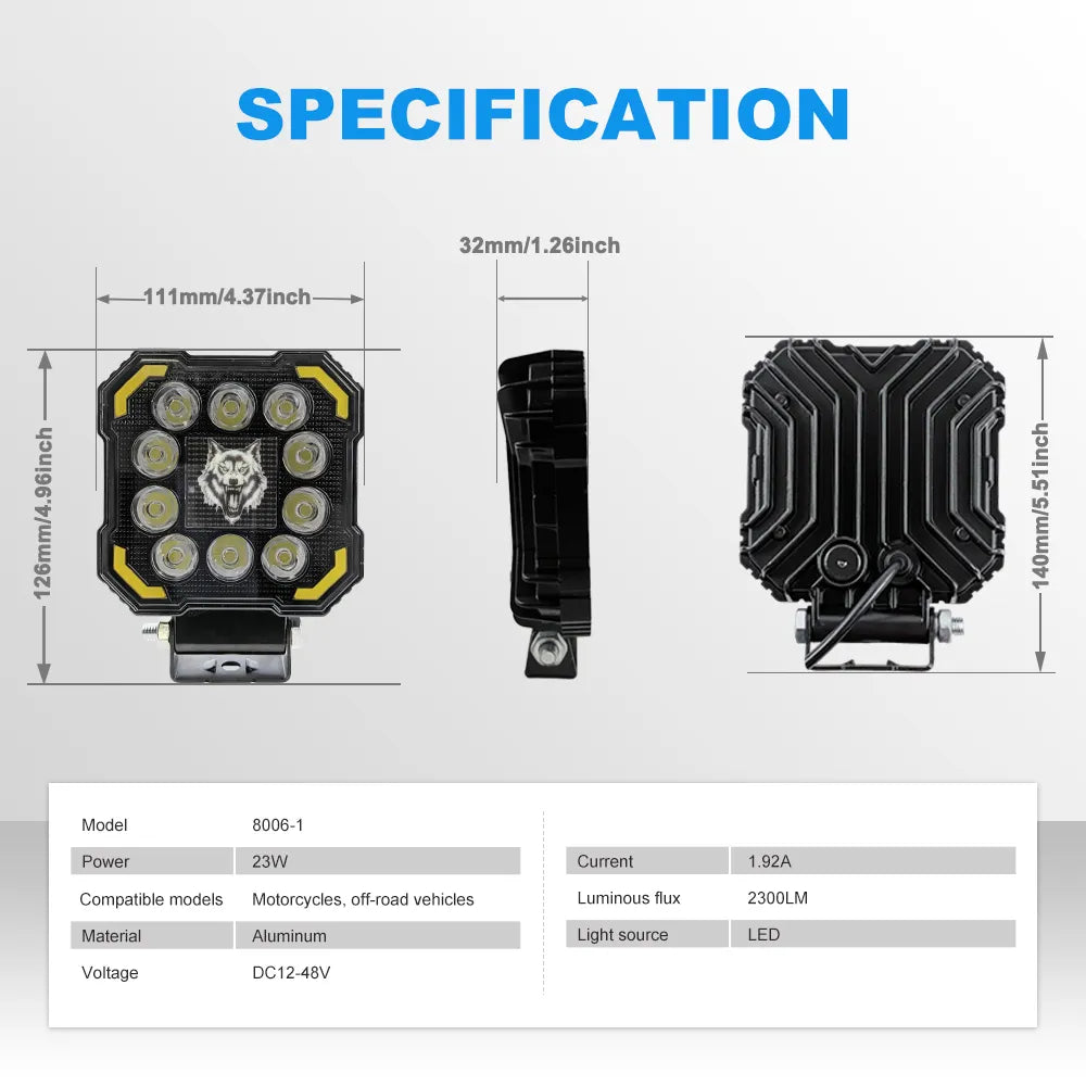 Square Wolf RGB Aluminum LED Work Light 8006‑1