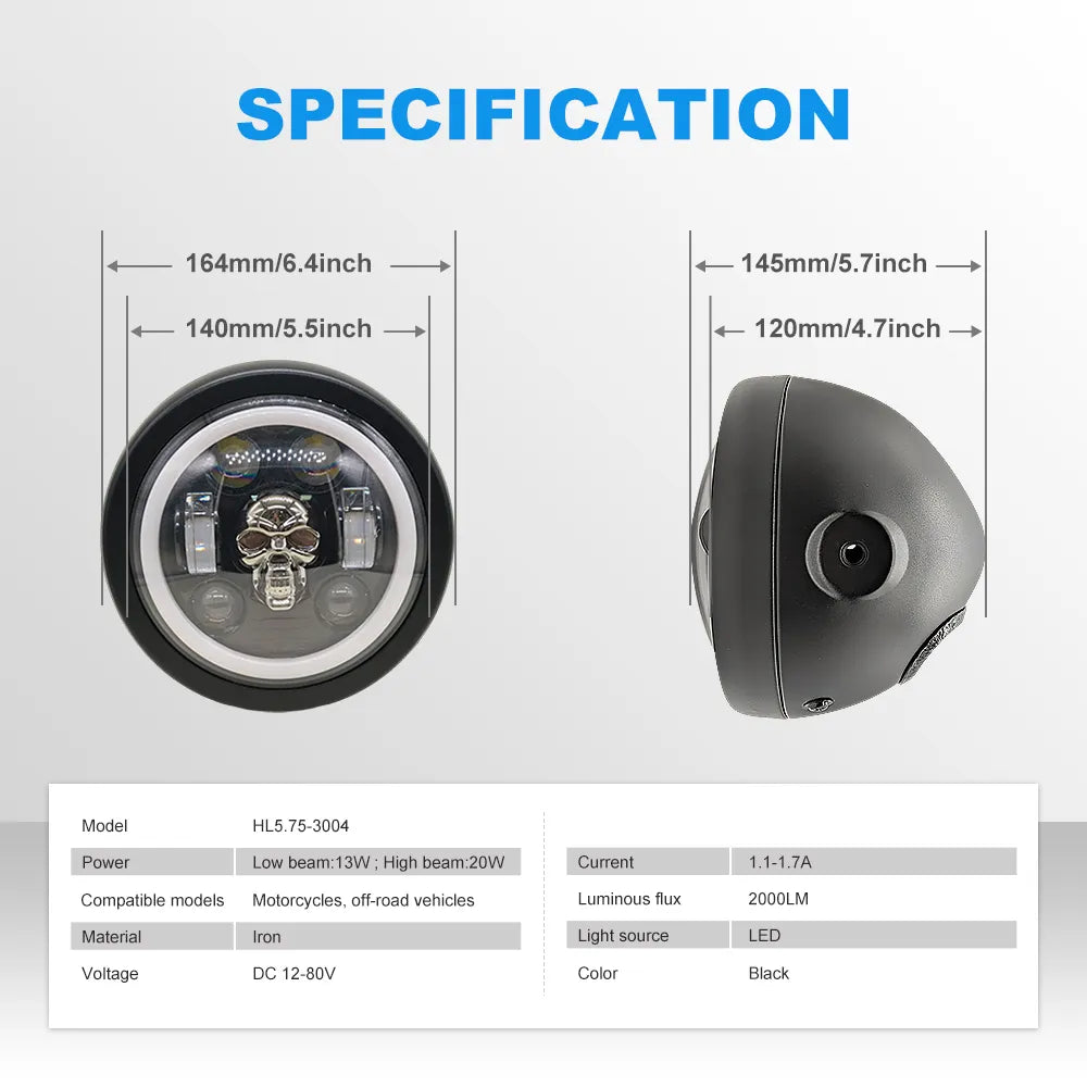 5.75 Inch Skull LED Headlight HL5.75-3004