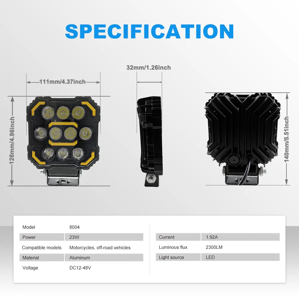 Square Yellow DRL Aluminum LED Work Light 8004