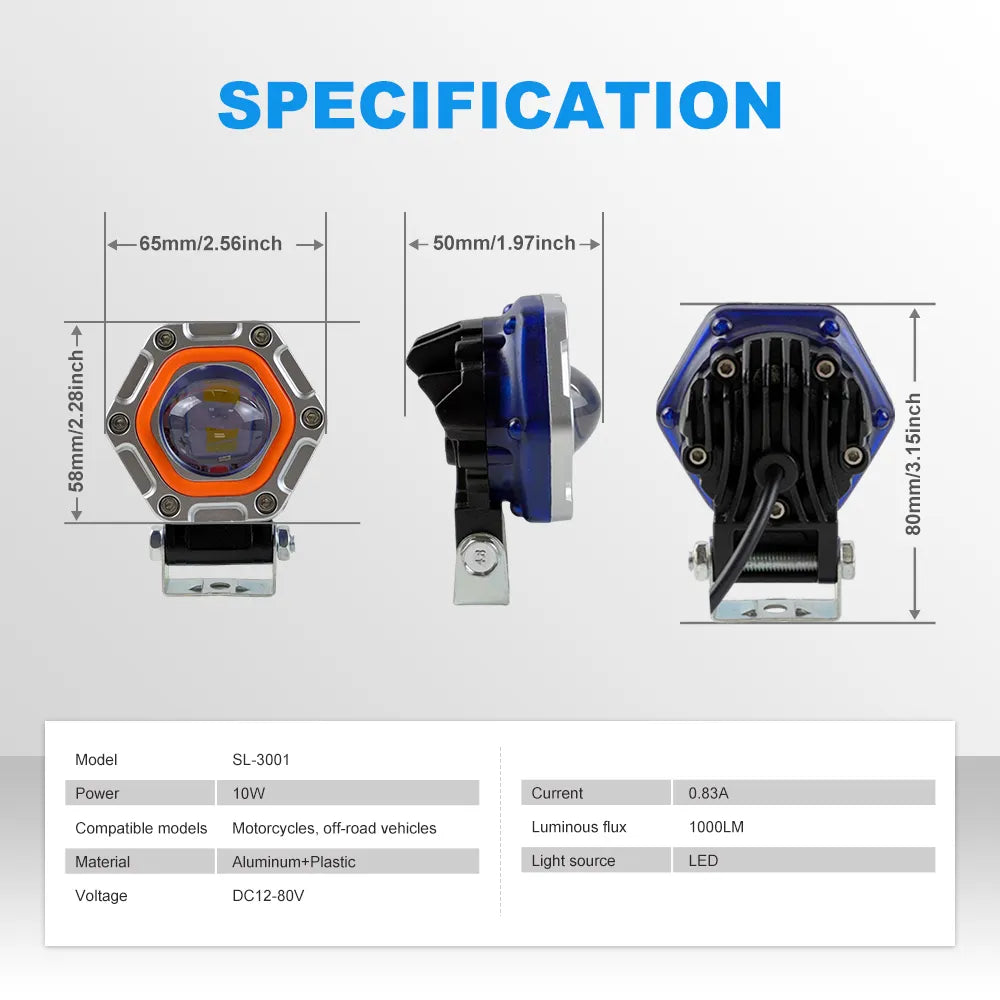 Gear Aluminum Shell LED Motorcycle Spotlight SL-3004