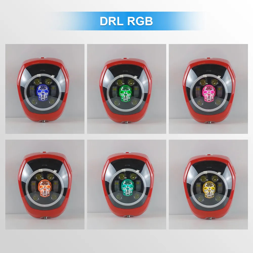 Gloss Red Skull RGB DRL Honda Headlight NAVI‑HL‑3003