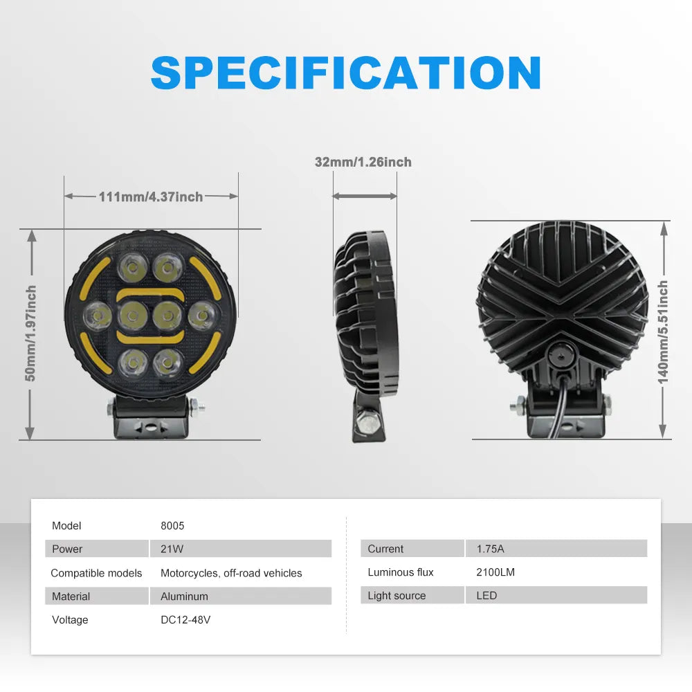 Round Yellow DRL LED Work Light 8005