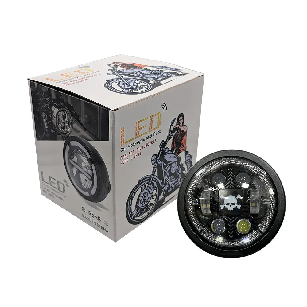 5.75 Inch 4-Lens Skull Crossbone Logo Turn Signal LED Headlight HL5.75-3021