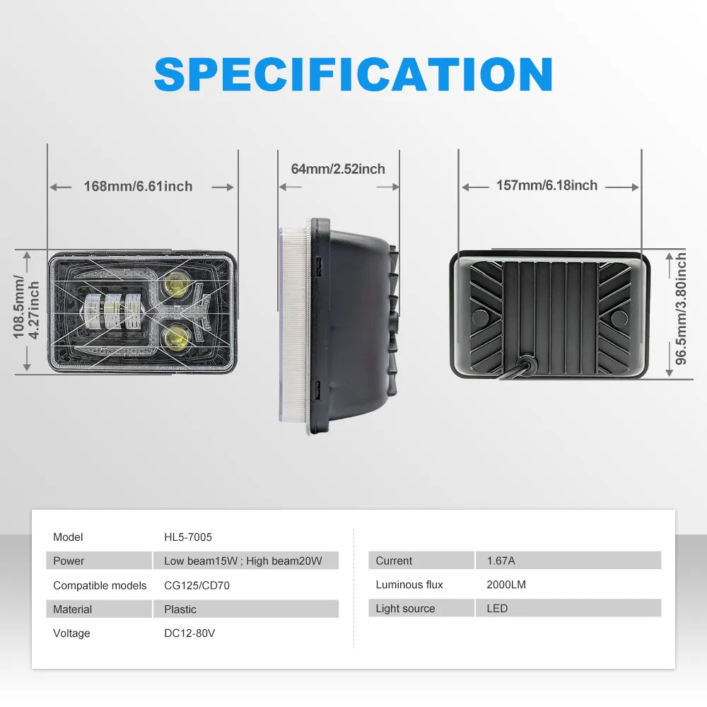 5 Inch Color‑Changing Moto LED Square Headlight HL5-7005