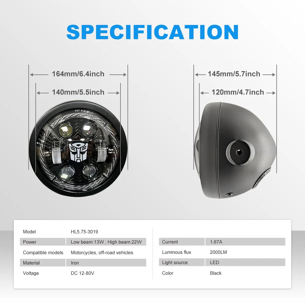5.75 Inch 4-Lens Autobot Logo Turn Signal LED Headlight HL5.75-3019