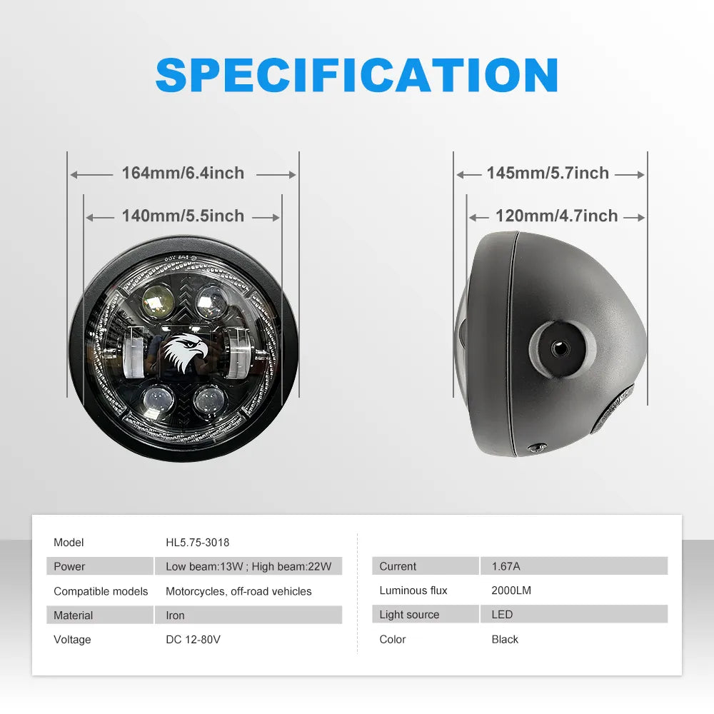 5.75 Inch 4-Lens Eagle Logo Turn Signal LED Headlight HL5.75-3018