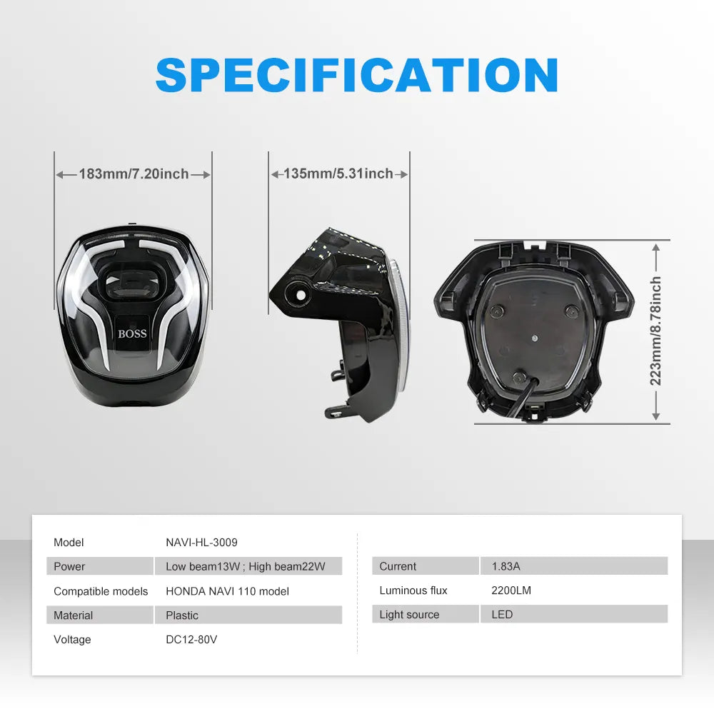 BOSS Style Honda Navi 110 LED Motorcycle Headlight NAVI‑HL‑3009