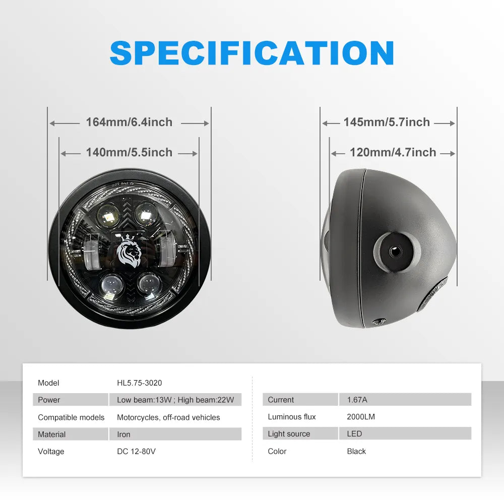 5.75 Inch 4-Lens Lion Logo Turn Signal LED Headlight HL5.75-3020