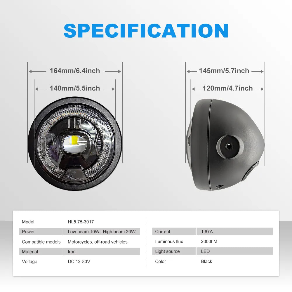 5.75 Inch Single Lens RGB Angel Ring LED Headlight HL5.75-3017