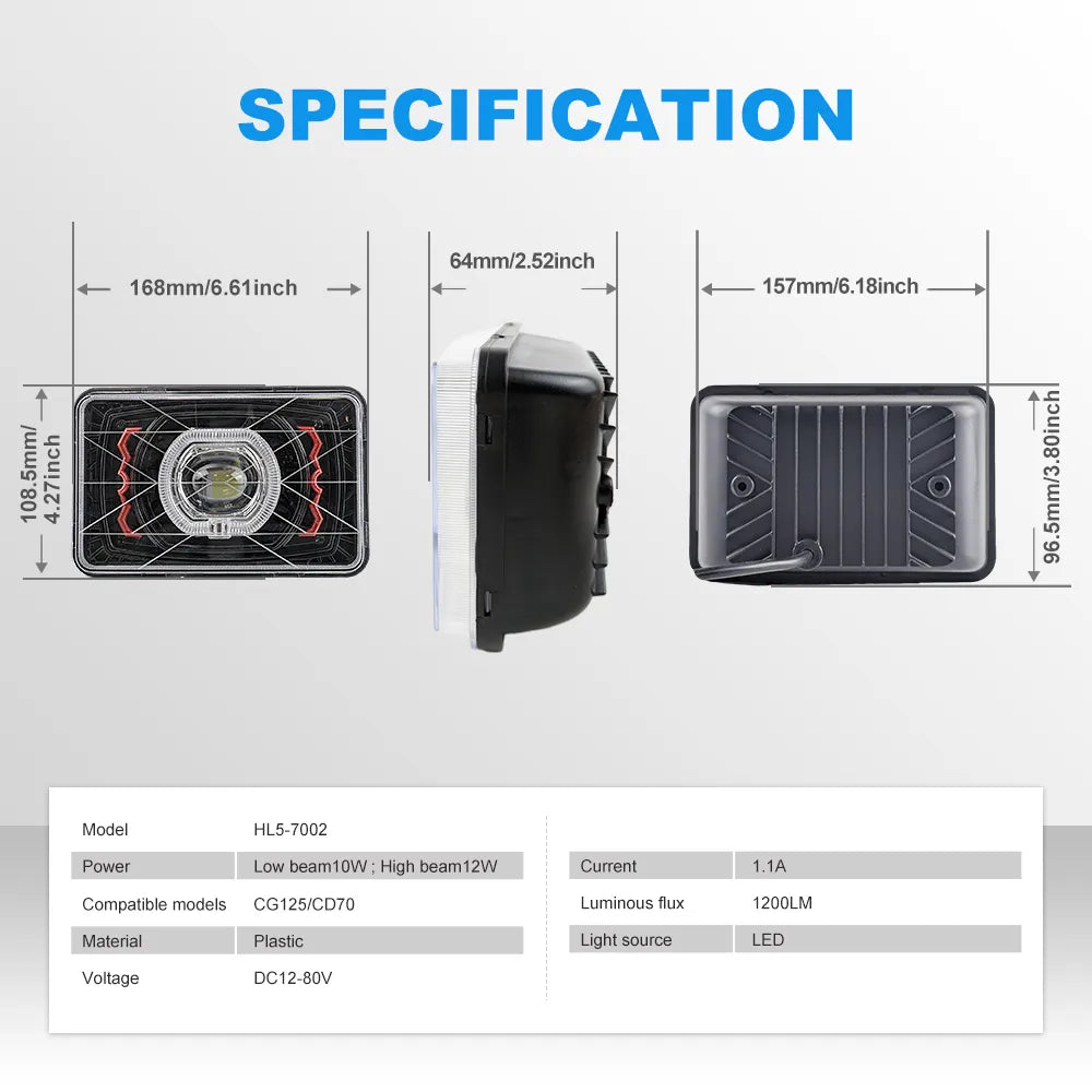 5 Inch Rectangular Dual-Color Moto Headlight HL5-7002