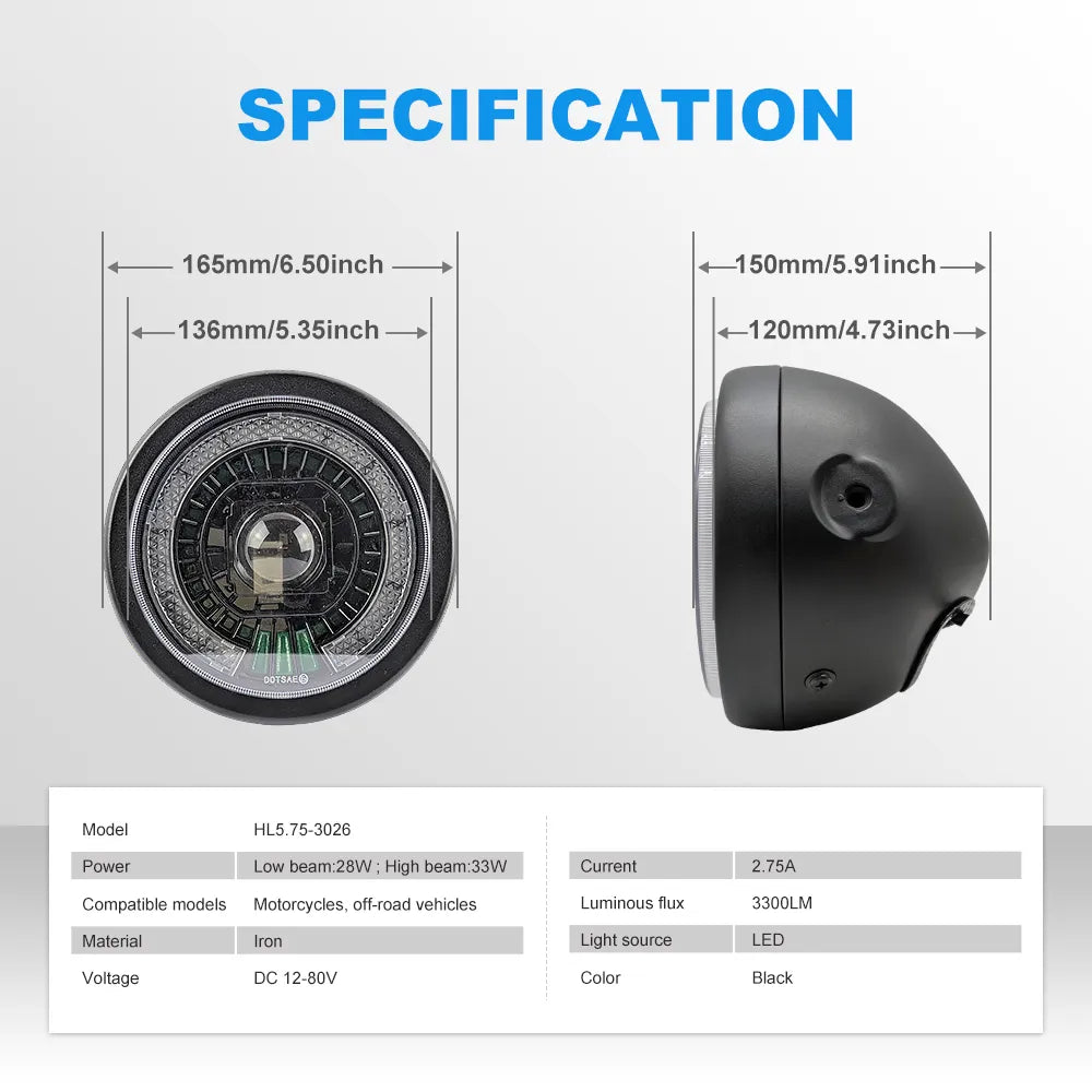 5.75 Inch RGB Halo LED Motorcycle Headlight HL5.75-3026