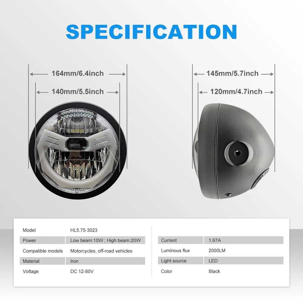5.75 Inch Round RGB Halo LED Motorcycle Headlight HL5.75-3023