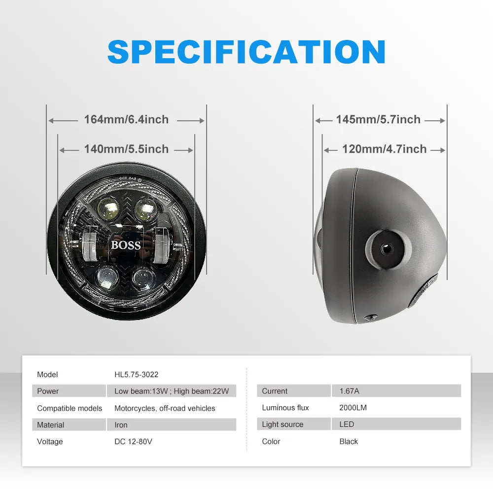 5.75 Inch 4-Lens BOSS Logo Turn Signal LED Headlight HL5.75-3022