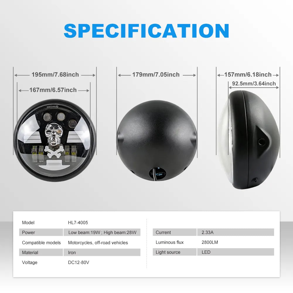 Skull Round LED Motorcycle Headlight HL7‑4005
