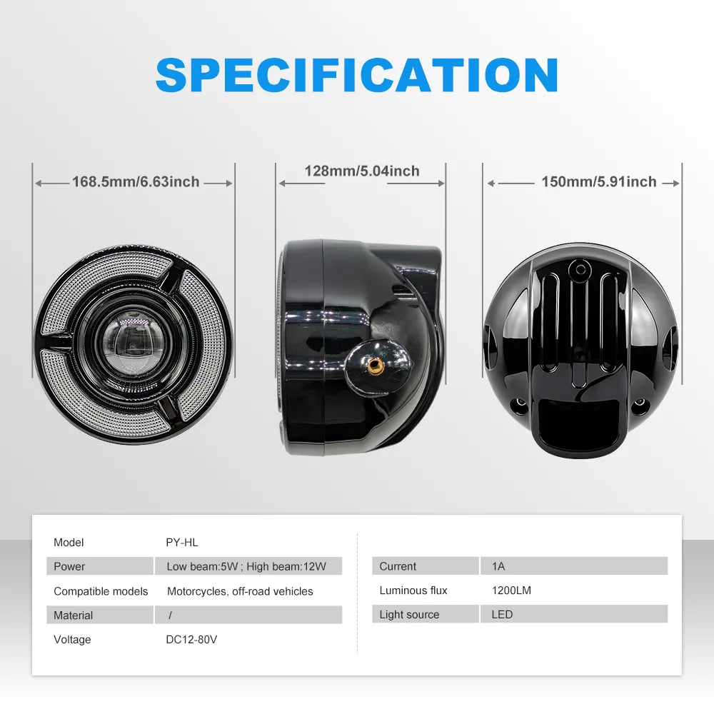 Round LED Motorcycle Headlight PY‑HL