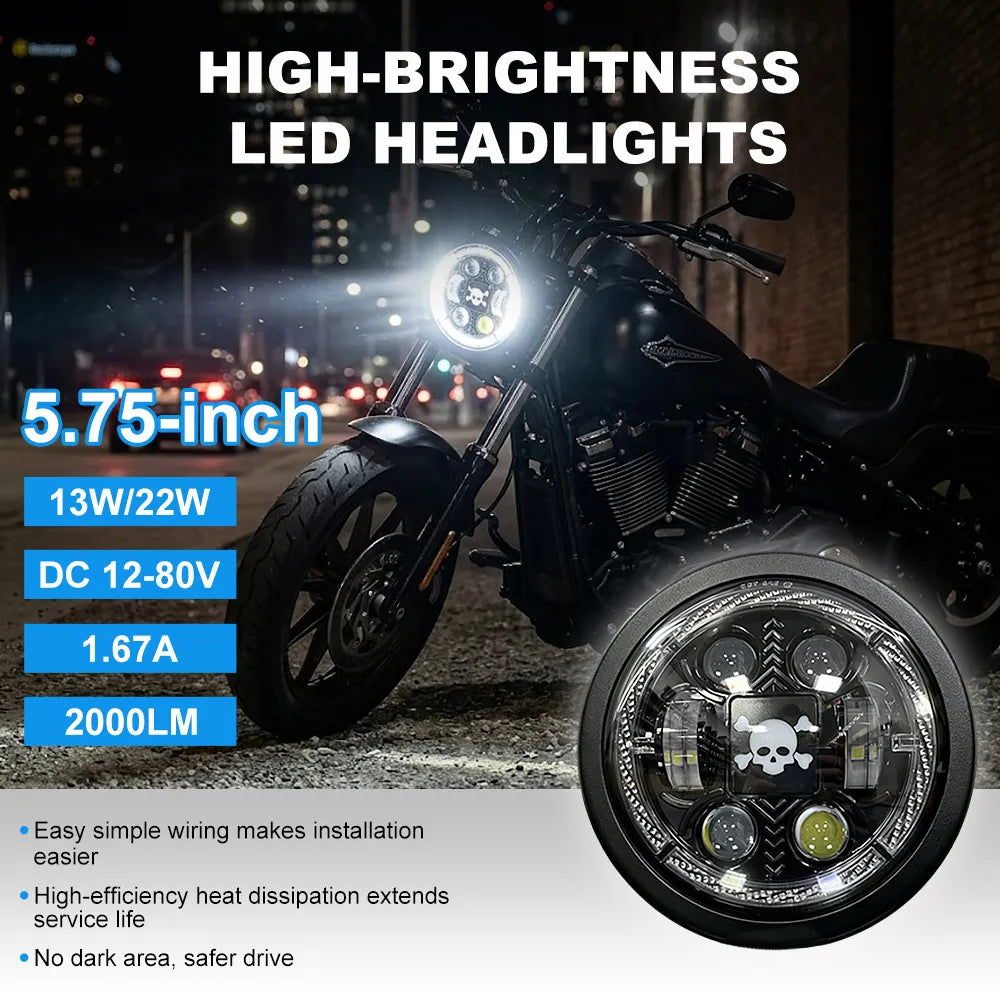 5.75 Inch 4-Lens Skull Crossbone Logo Turn Signal LED Headlight HL5.75-3021