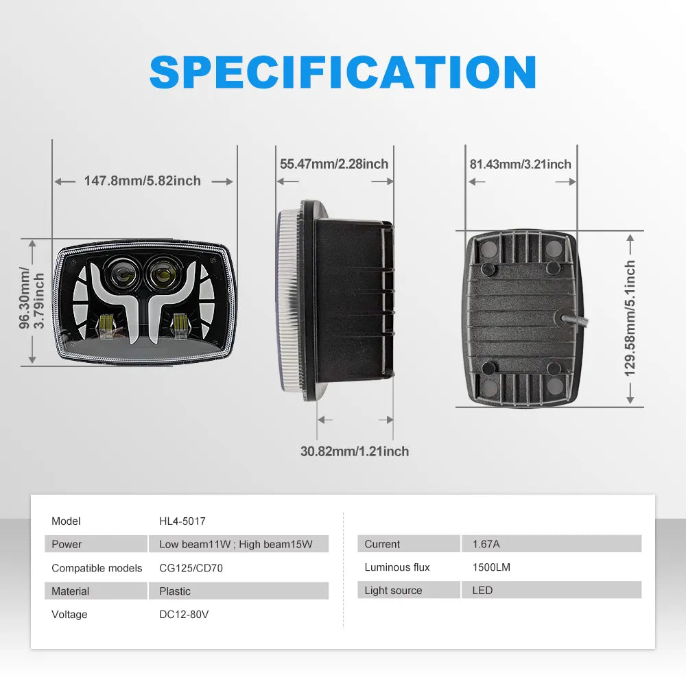 Rectangle Y‑DRL LED Motorbike Headlight HL4‑5017