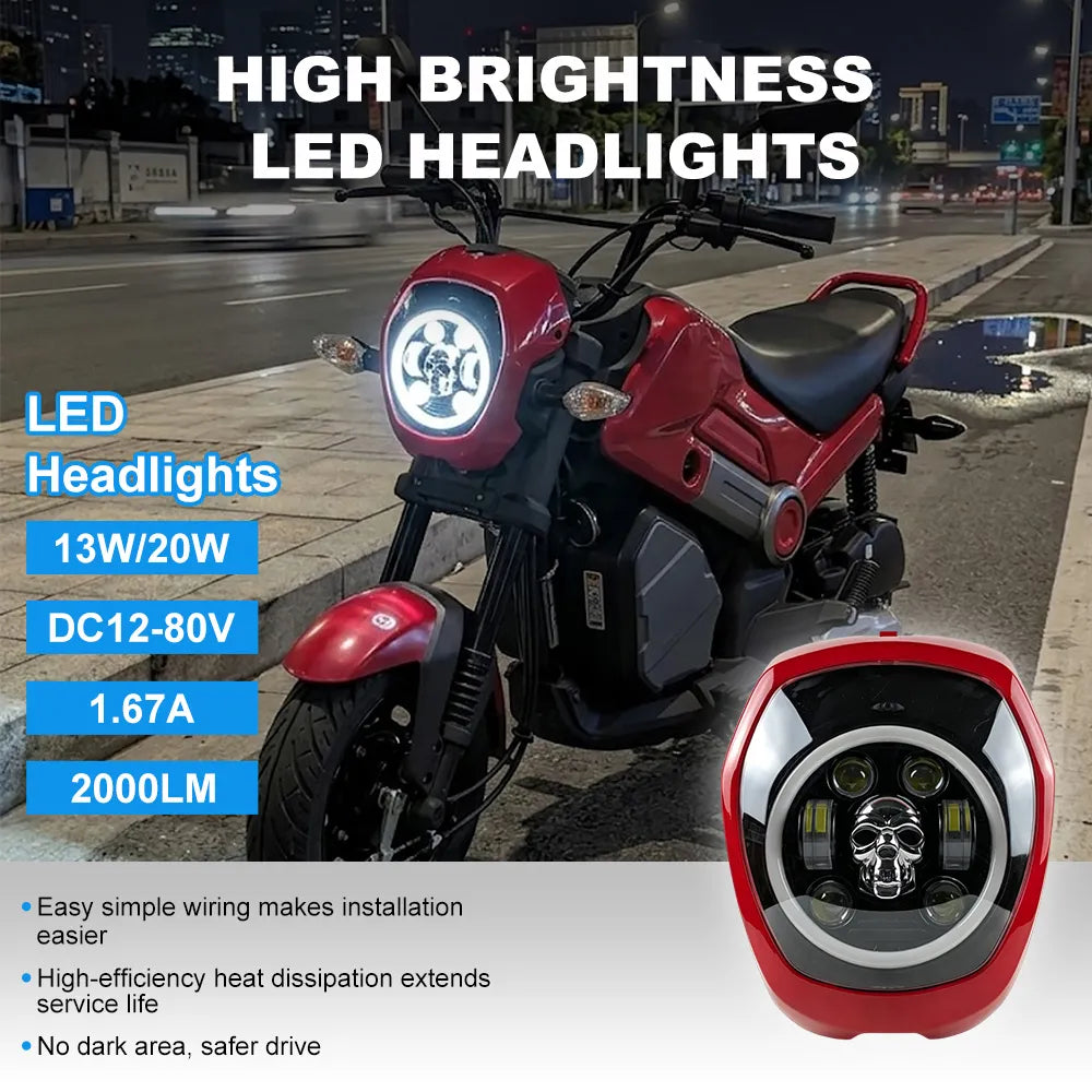 Gloss Red Skull RGB DRL Honda Headlight NAVI‑HL‑3003