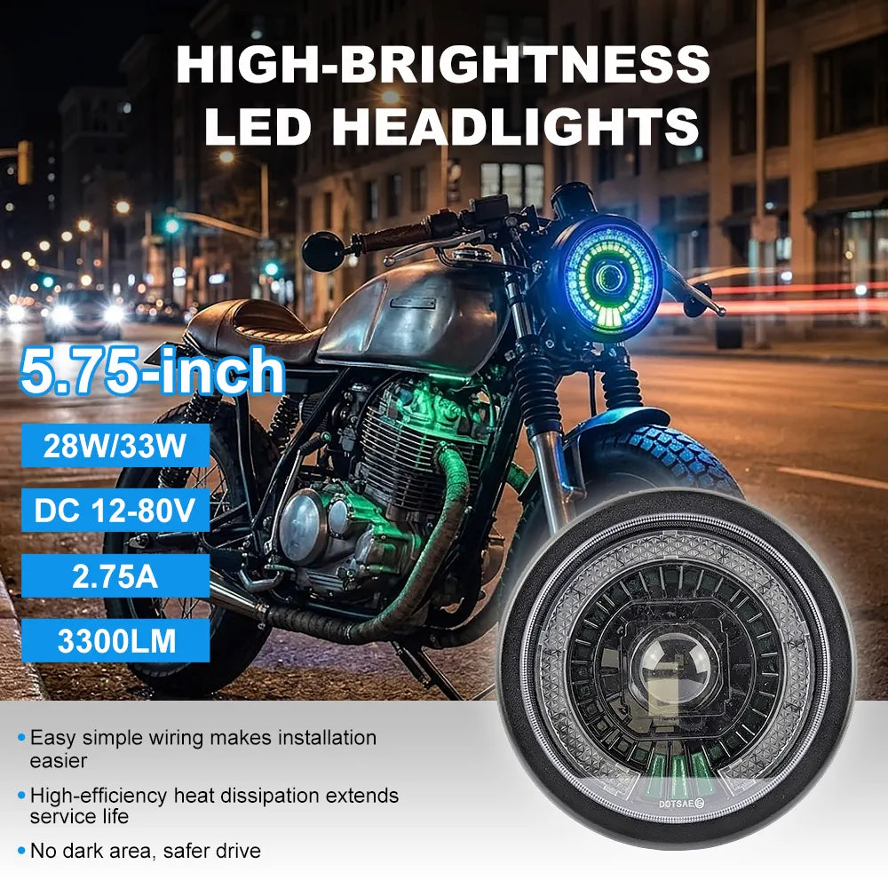5.75 Inch RGB Halo LED Motorcycle Headlight HL5.75-3024