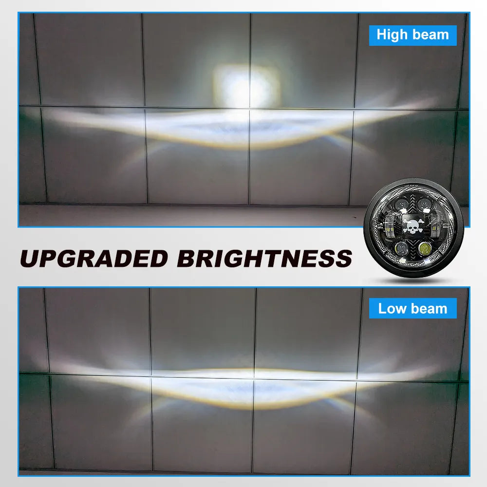 5.75 Inch 4-Lens Skull Crossbone Logo Turn Signal LED Headlight HL5.75-3021
