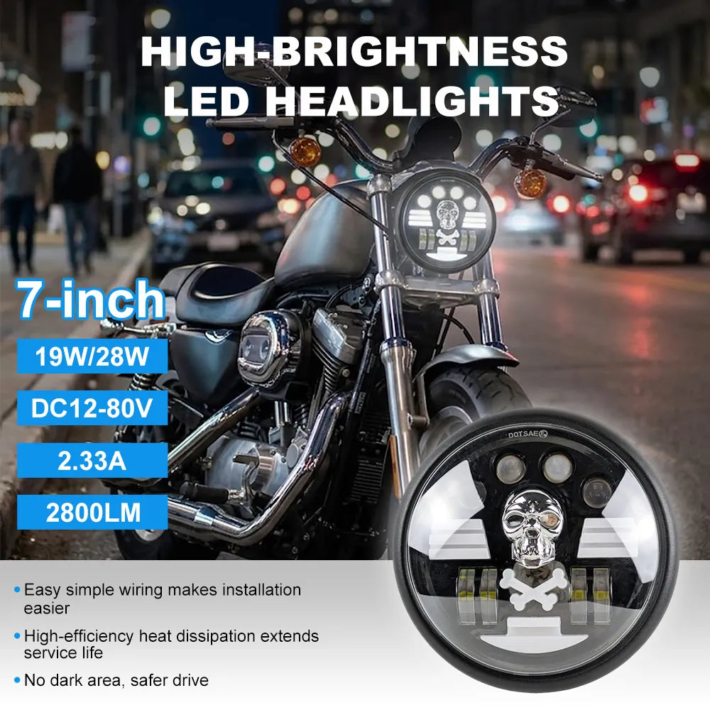 Skull Round LED Motorcycle Headlight HL7‑4005